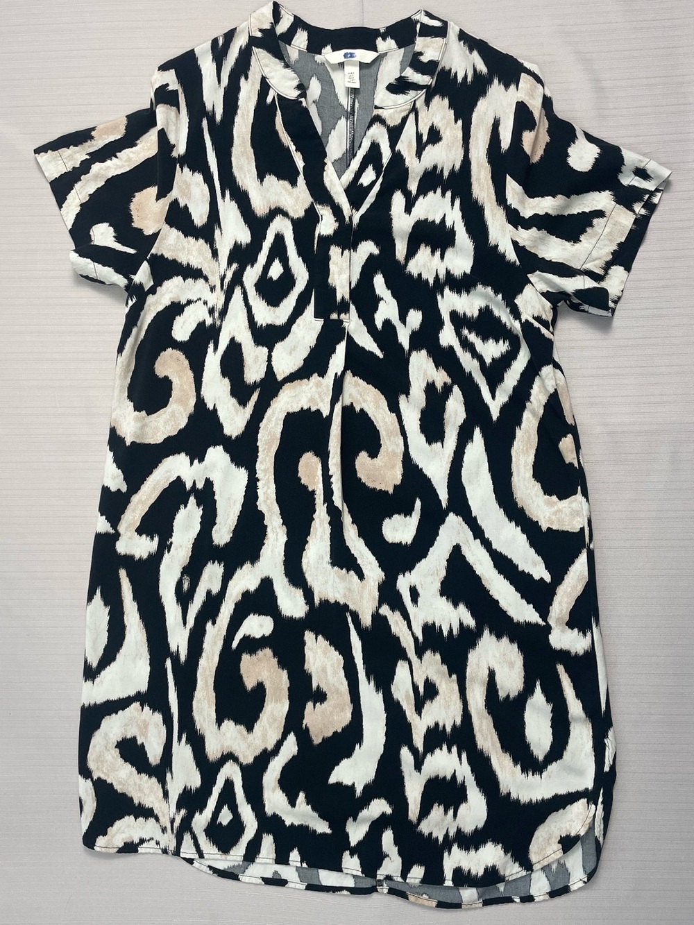 H&M V-Neck Tunic Dress Short Sleeve Abstract Ikat Print Small